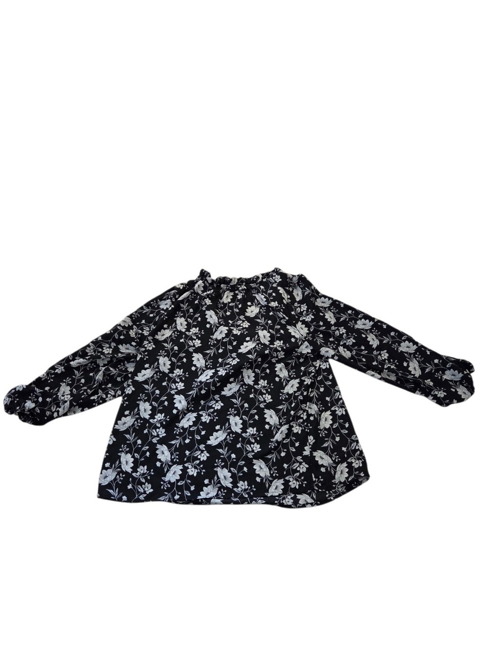 Old Navy Black/Gray Floral Long Sleeve Ruffled Blouse, L. EUC. - Picture 3 of 3